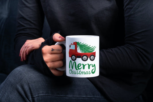 Merry Christmas Fire Truck-Ceramic Christmas Coffee Mug