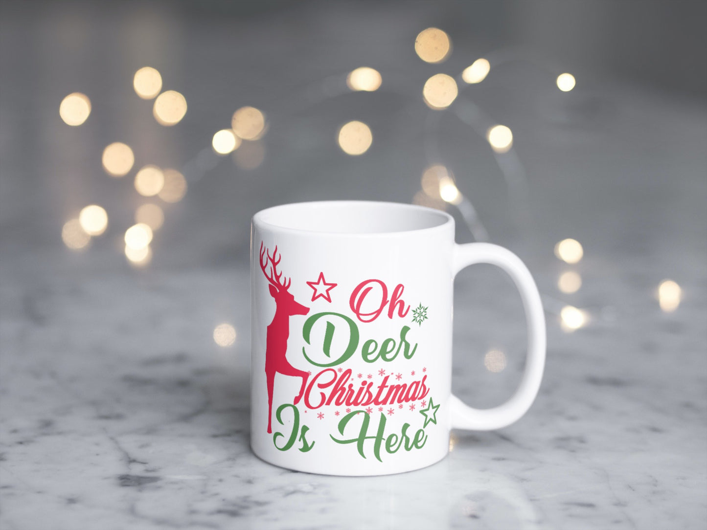 Oh Deer, Christmas Is Here-Ceramic Christmas Coffee Mug