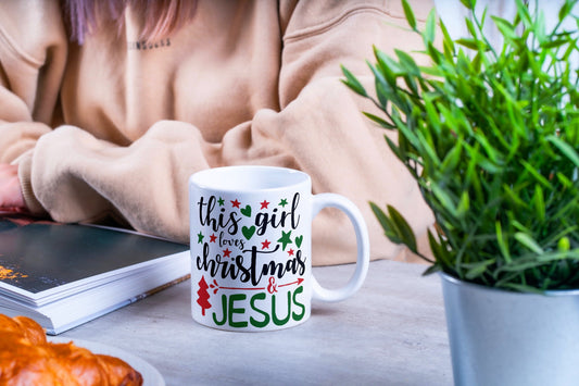 This Girl Loves Christmas & Jesus-Ceramic Christmas Coffee Mug